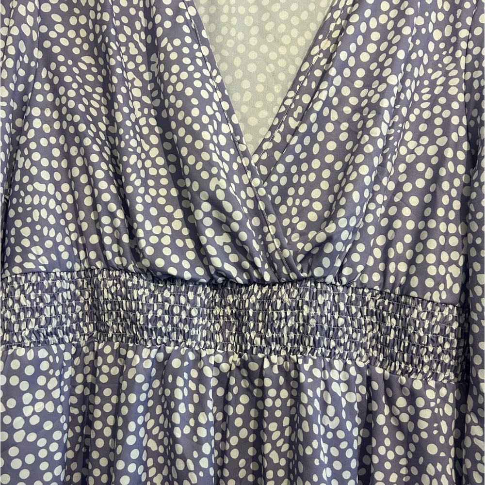 Lavender dress, long sleeve, ruched waist - Picture 3 of 3